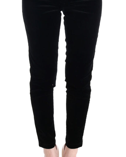 Ermanno Scervino Black Viscose Blend Velvet Cropped Pants