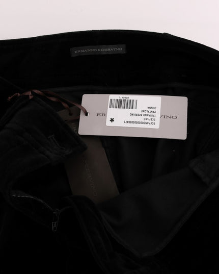 Ermanno Scervino Black Viscose Blend Velvet Cropped Pants