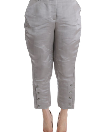 Ermanno Scervino Gray Silk Cropped Casual Pants