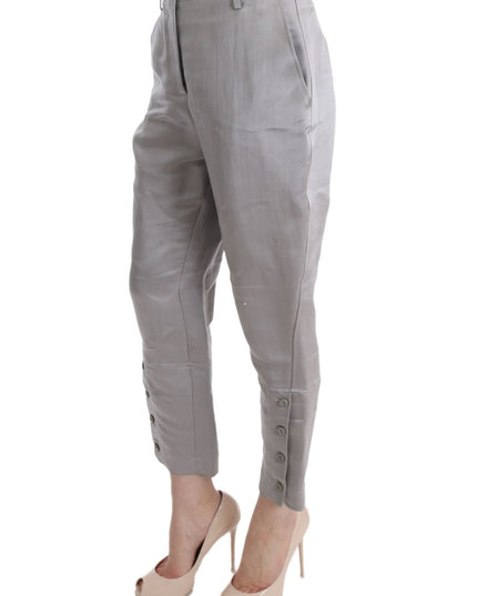 Ermanno Scervino Gray Silk Cropped Casual Pants