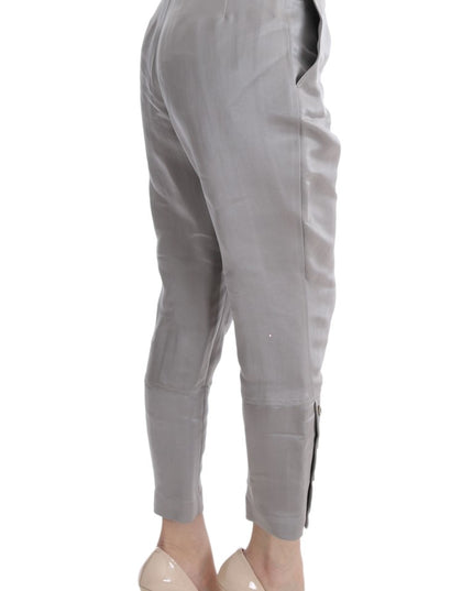 Ermanno Scervino Gray Silk Cropped Casual Pants