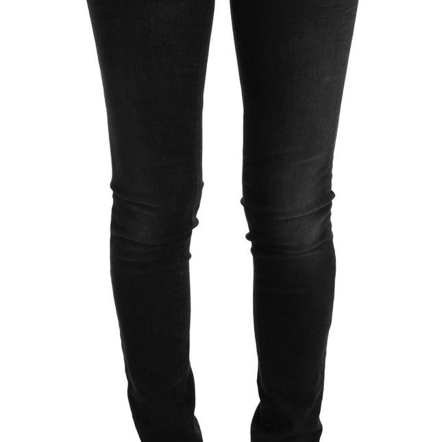 Acht Black Denim Cotton Bottoms Slim Fit Jeans