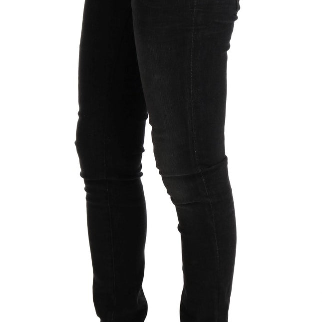 Acht Black Denim Cotton Bottoms Slim Fit Jeans