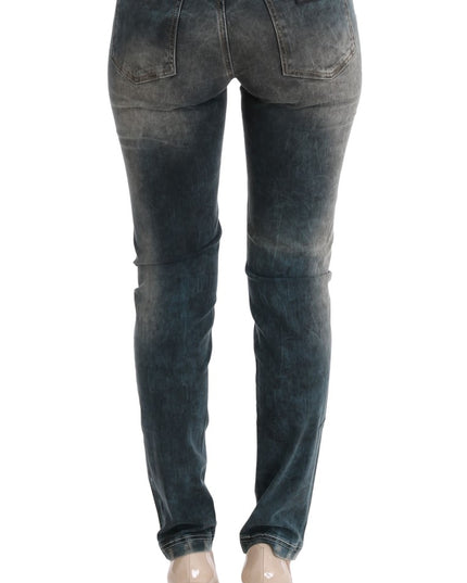 Cavalli Blue Wash Cotton Blend Slim Fit Jeans