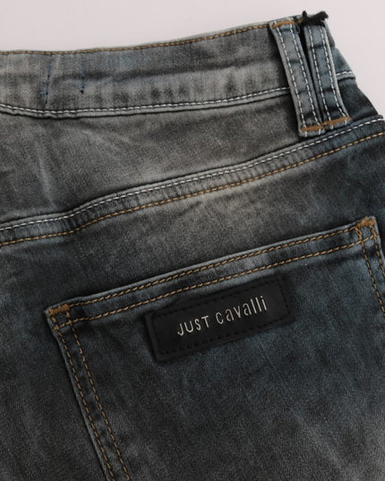 Cavalli Blue Wash Cotton Blend Slim Fit Jeans