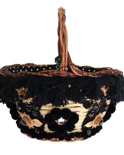 Dolce & Gabbana Beige Straw Snakeskin Pom Pom Crystal AGNESE Bag