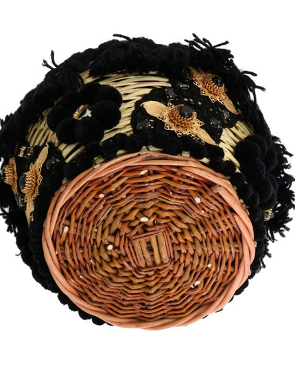 Dolce & Gabbana Beige Straw Snakeskin Pom Pom Crystal AGNESE Bag