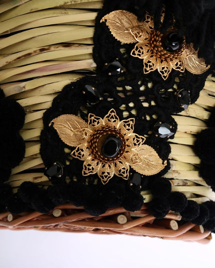 Dolce & Gabbana Beige Straw Snakeskin Pom Pom Crystal AGNESE Bag