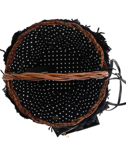 Dolce & Gabbana Beige Straw Snakeskin Pom Pom Crystal AGNESE Bag