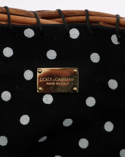 Dolce & Gabbana Beige Straw Snakeskin Pom Pom Crystal AGNESE Bag