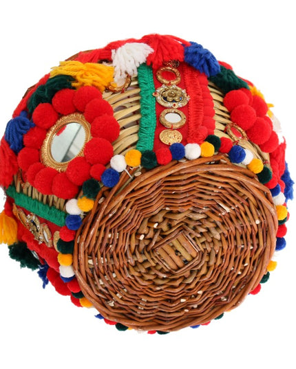 Dolce & Gabbana Multicolor AGNESE Straw Crystal  Pom Pom Bag