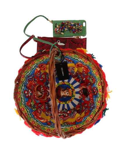 Dolce & Gabbana Multicolor AGNESE Straw Crystal  Pom Pom Bag