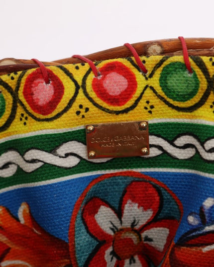 Dolce & Gabbana Multicolor AGNESE Straw Crystal  Pom Pom Bag