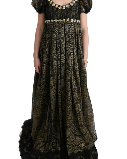 Dolce & Gabbana Black Yellow Crystal Lace Shift Dress