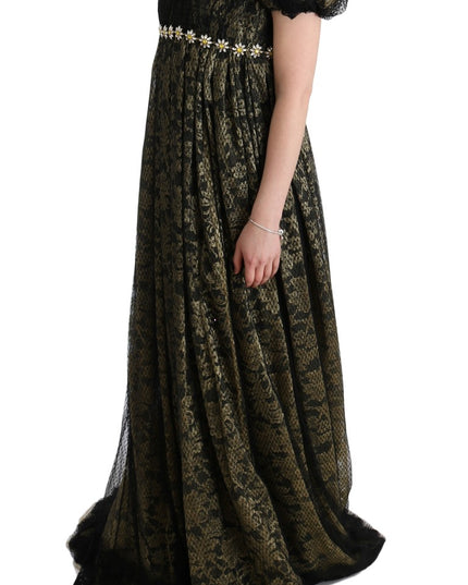 Dolce & Gabbana Black Yellow Crystal Lace Shift Dress