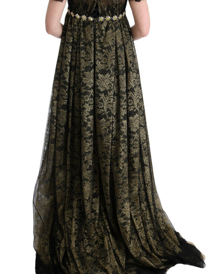 Dolce & Gabbana Black Yellow Crystal Lace Shift Dress