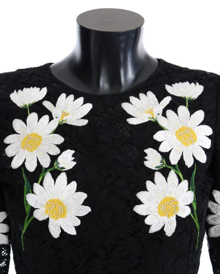 Dolce & Gabbana Black Floral Lace Chamomile Sicily Dress