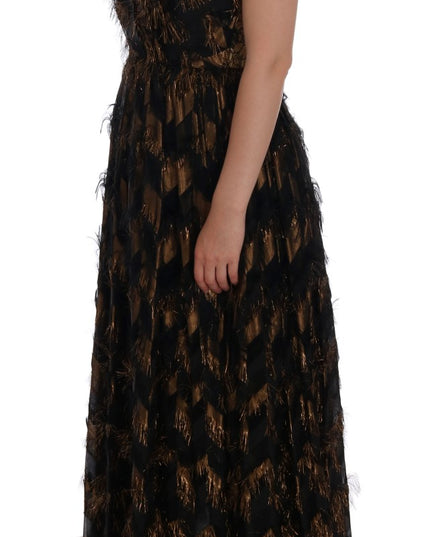 Dolce & Gabbana Black Silk Brown Fringes A-Line Dress