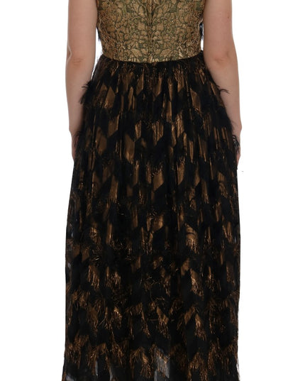 Dolce & Gabbana Black Silk Brown Fringes A-Line Dress