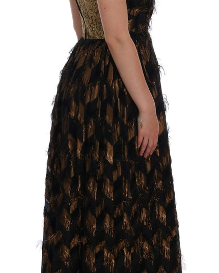Dolce & Gabbana Black Silk Brown Fringes A-Line Dress