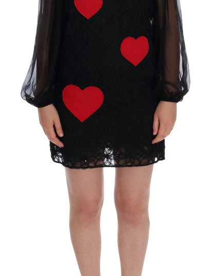 Dolce & Gabbana Black Lace Red Heart Shift Dress