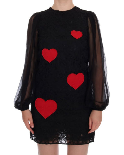 Dolce & Gabbana Black Lace Red Heart Shift Dress