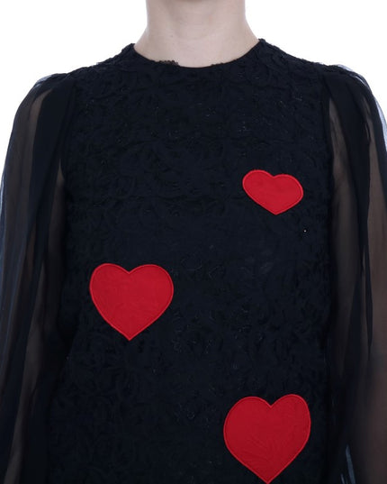 Dolce & Gabbana Black Lace Red Heart Shift Dress
