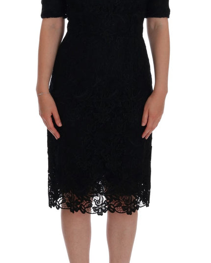 Dolce & Gabbana Black Floral Ricamo Sheath Dress