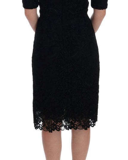 Dolce & Gabbana Black Floral Ricamo Sheath Dress
