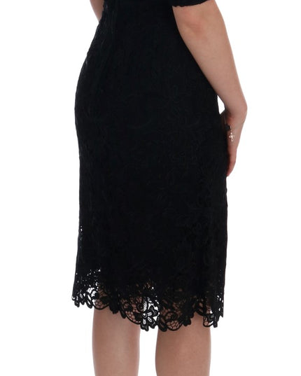 Dolce & Gabbana Black Floral Ricamo Sheath Dress