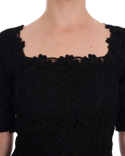 Dolce & Gabbana Black Floral Ricamo Sheath Dress