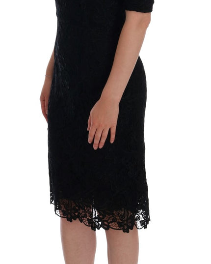 Dolce & Gabbana Black Floral Ricamo Sheath Dress