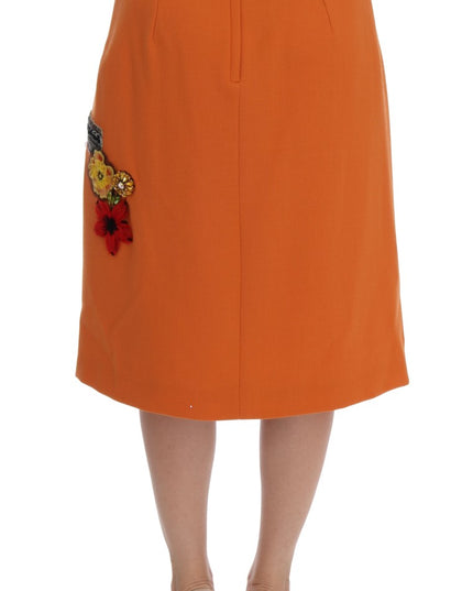 Dolce & Gabbana Orange Wool Crystal Sequin Appliques Skirt