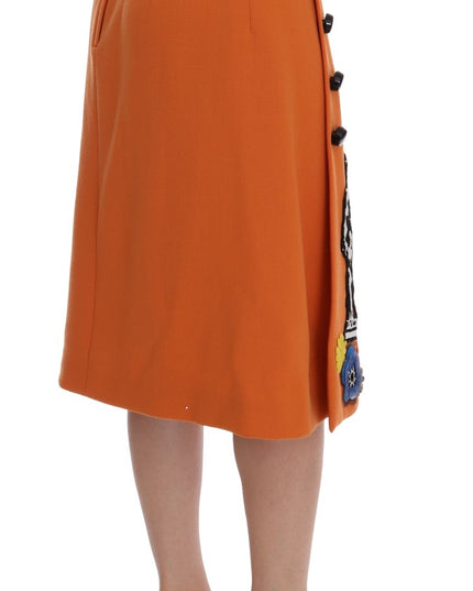 Dolce & Gabbana Orange Wool Crystal Sequin Appliques Skirt
