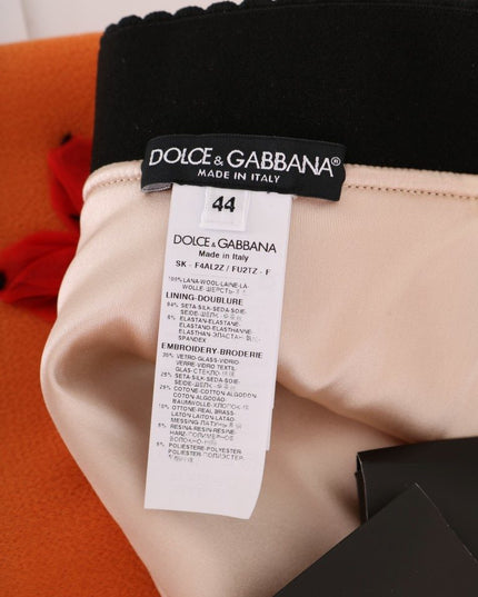 Dolce & Gabbana Orange Wool Crystal Sequin Appliques Skirt
