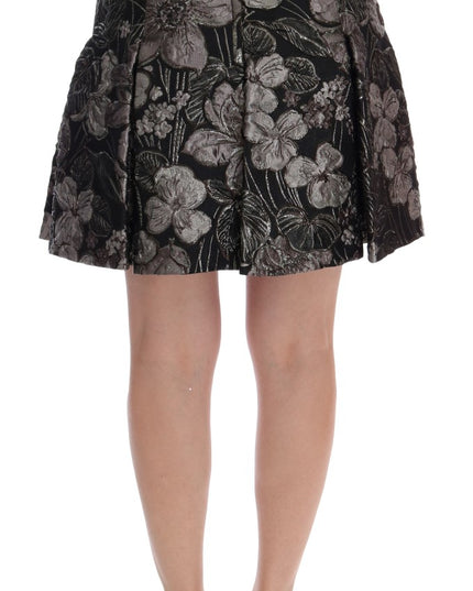 Dolce & Gabbana Black Silver Brocade Floral Skirt