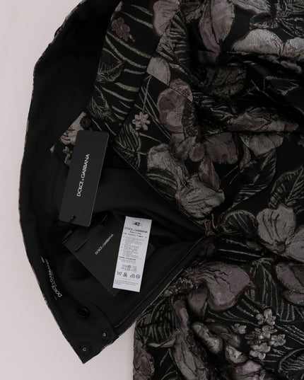 Dolce & Gabbana Black Silver Brocade Floral Skirt