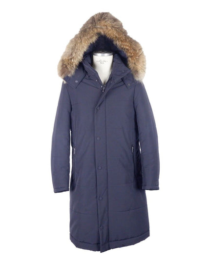 Made in Italy Blue Wool Men Raincoat