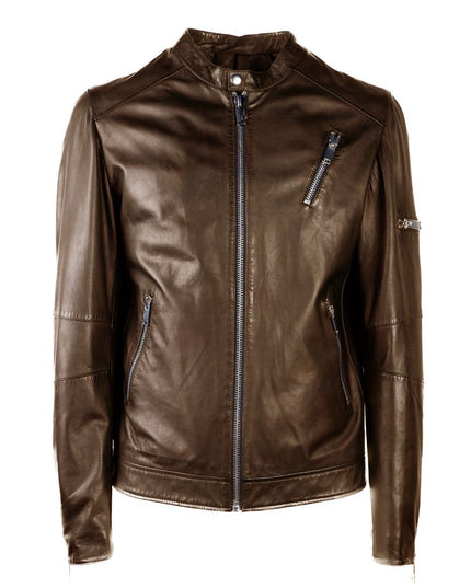 Emilio Romanelli Brown Leather Men Jacket