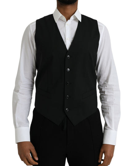 Dolce & Gabbana Black Wool Formal Dress Waistcoat Vest