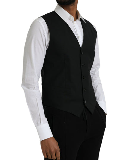 Dolce & Gabbana Black Wool Formal Dress Waistcoat Vest