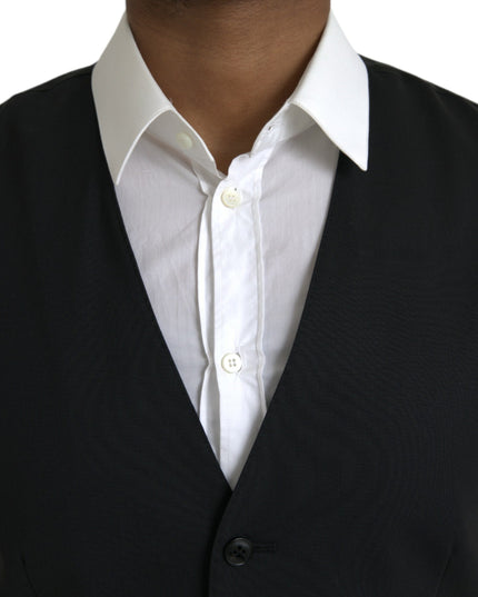 Dolce & Gabbana Black Wool Formal Dress Waistcoat Vest