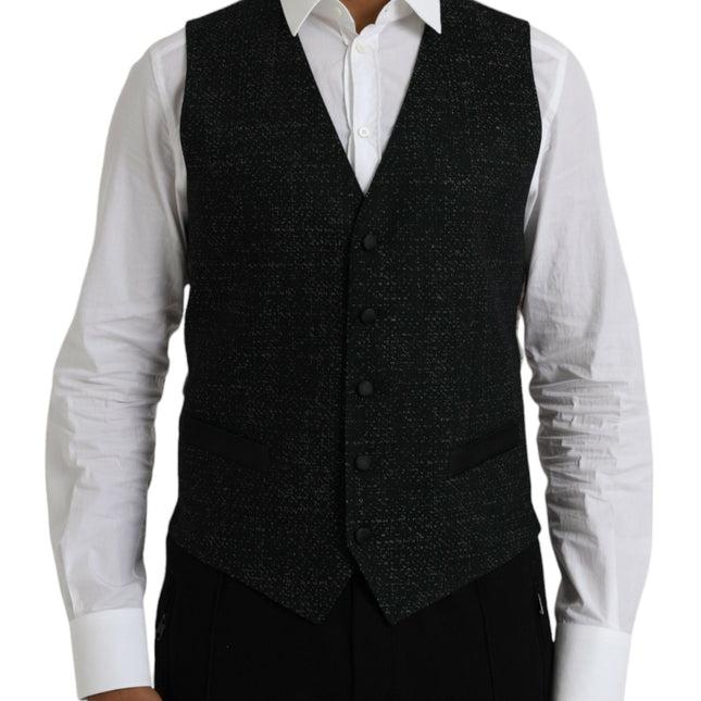 Dolce & Gabbana Black Brown Silk Waistcoat Dress Formal Vest