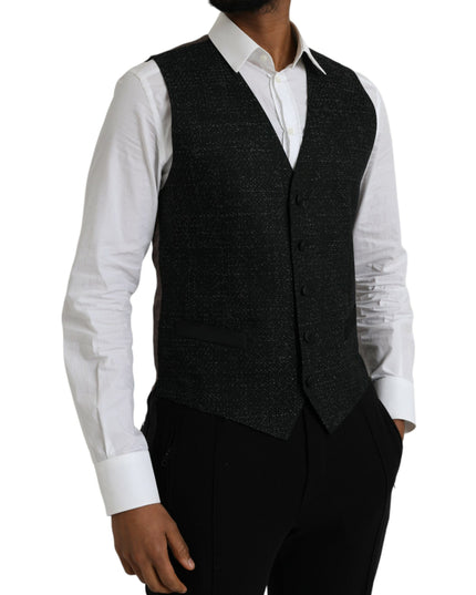 Dolce & Gabbana Black Brown Silk Waistcoat Dress Formal Vest