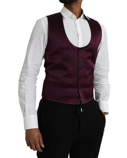 Dolce & Gabbana Maroon Satin Silk Waistcoat Dress Formal Vest