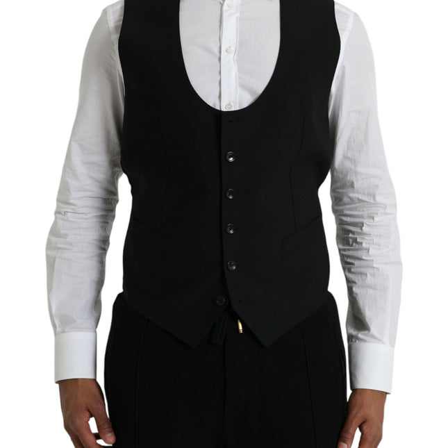 Dolce & Gabbana Black Wool Waistcoat Dress Formal Vest