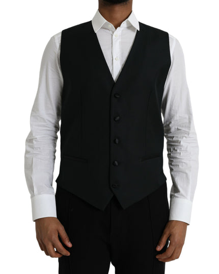 Dolce & Gabbana Black Wool Waistcoat Dress Formal Vest