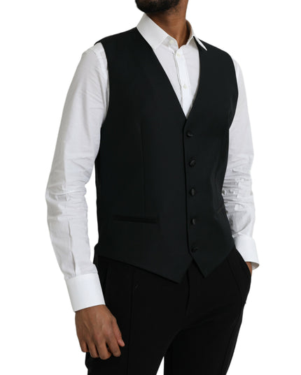 Dolce & Gabbana Black Wool Waistcoat Dress Formal Vest