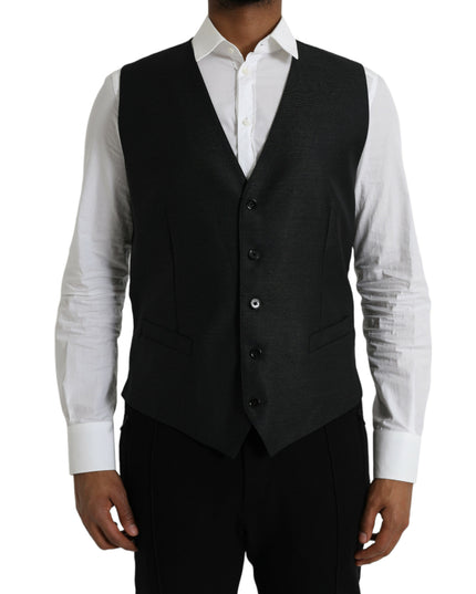 Dolce & Gabbana Black Wool Waistcoat Dress Formal Vest