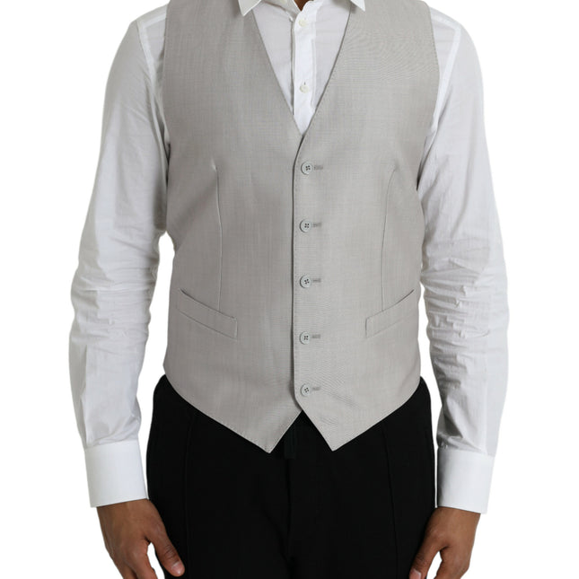 Dolce & Gabbana Light Gray Wool Formal Dress Waistcoat Vest